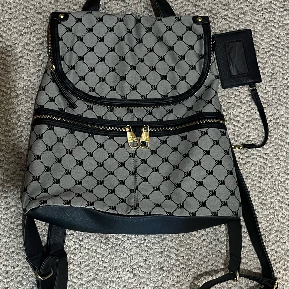 Steve Madden Monogrammed Black and Gray Backpack